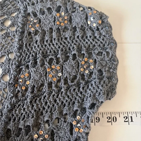 Boston Proper Blue/Gray Sequin Crochet Longline Cardigan (S) Fairy Grunge FLAWS - Picture 8 of 17